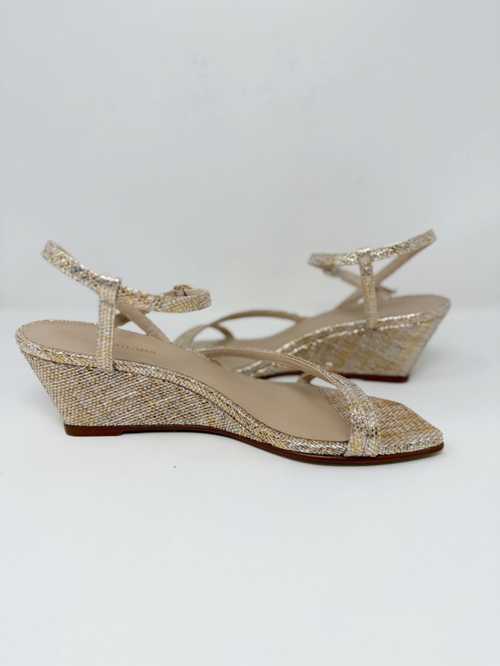 New Stuart Weitzman Oasis 50 Metallic Woven Wedge Slingback Sandal Sz 7 - Picture 11 of 14